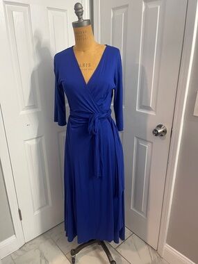 J. Peterman Cobalt Blue Wrap Maxi Dress with Tie Waist